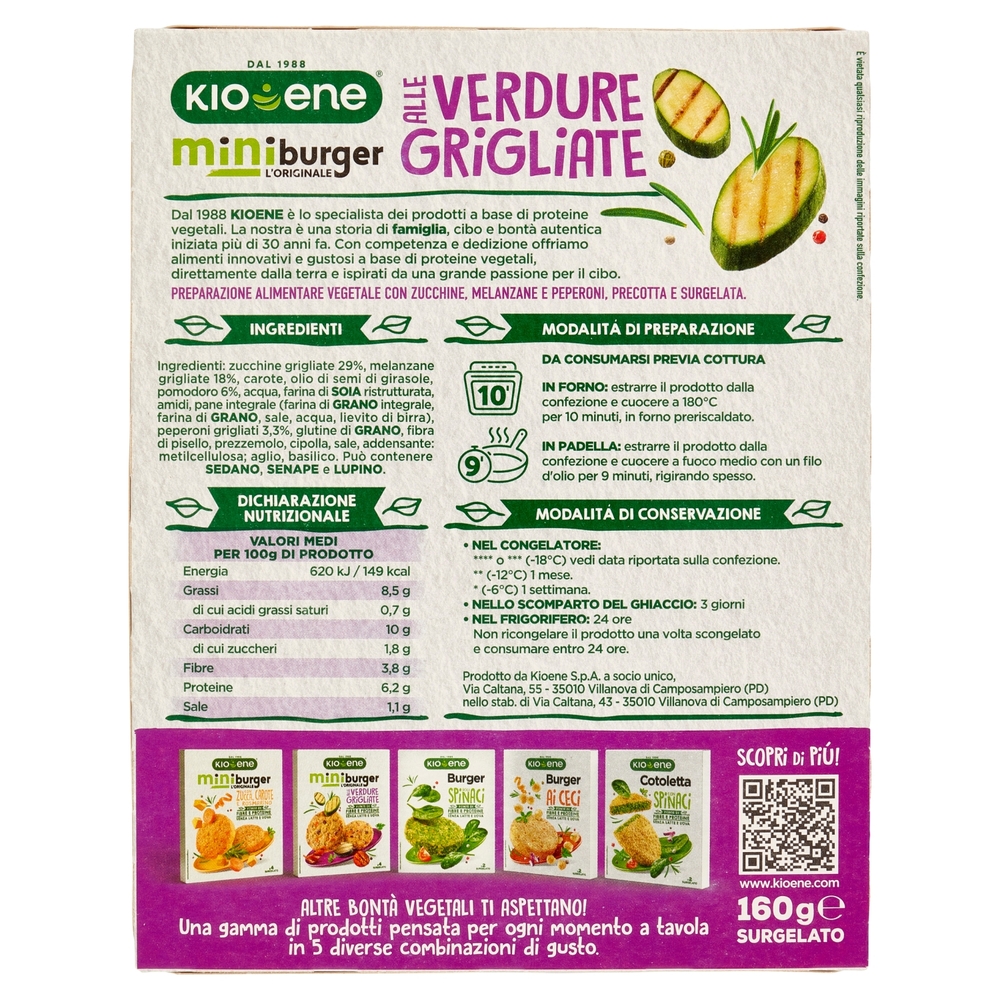 Kioene miniburger l'Originale alle Verdure Grigliate Surgelato 160 g