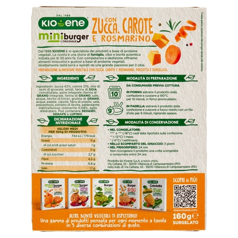 Kioene miniburger l'Originale con Zucca, Carote e Rosmarino Surgelato 160 g