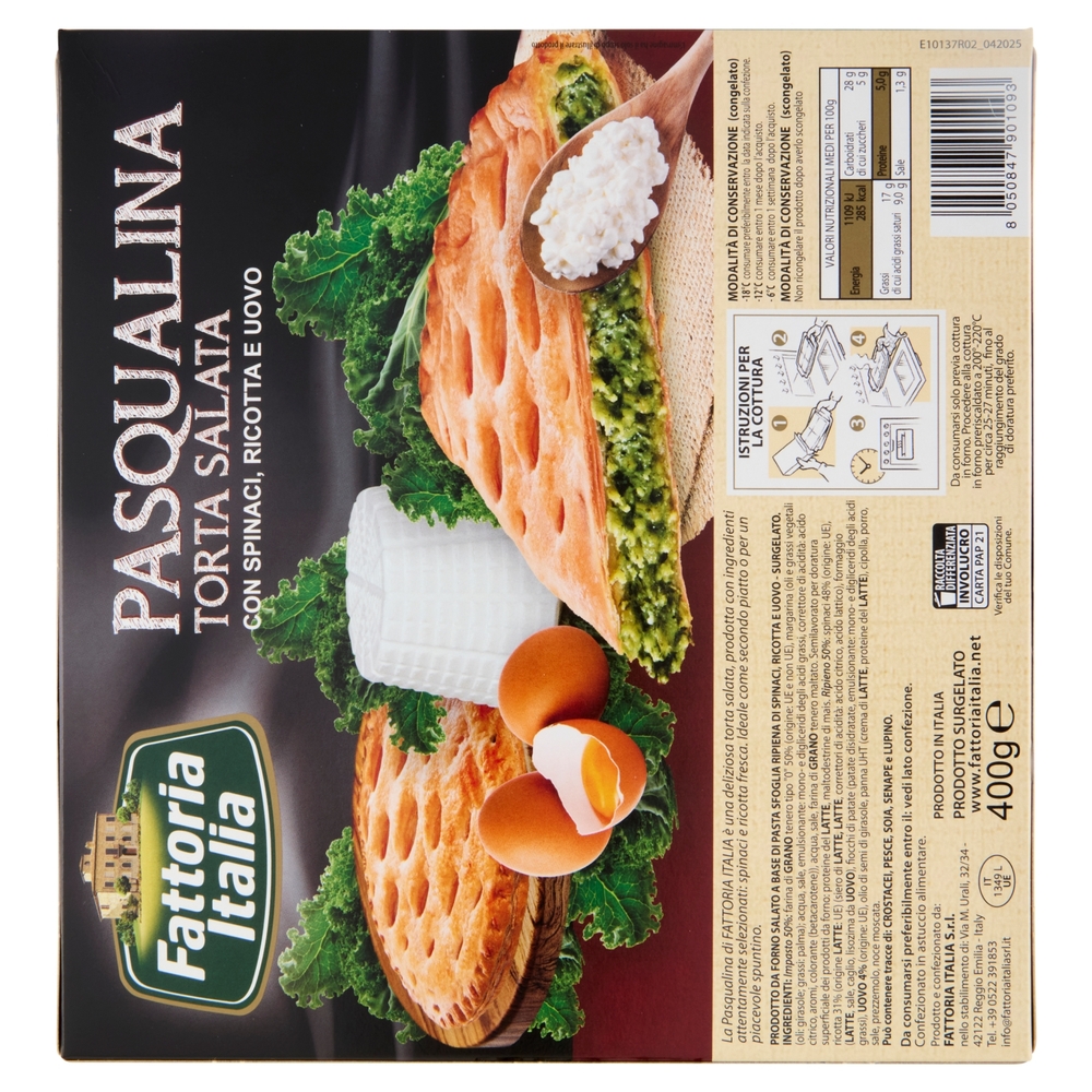 Fattoria Italia Pasqualina Torta Salata con Spinaci, Ricotta e Uovo Surgelata 400 g