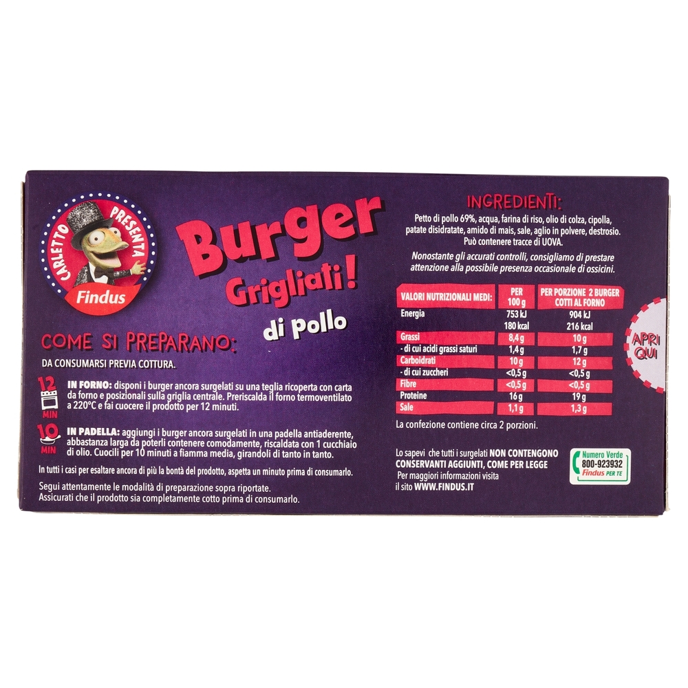Carletto Findus Burger Grigliati di Pollo 240 g