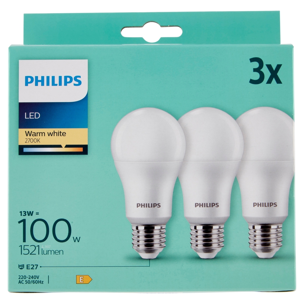 Philips Led sfera vetro 100W E27 2700K 3 pz