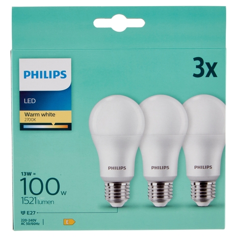 Philips Led sfera vetro 100W E27 2700K 3 pz