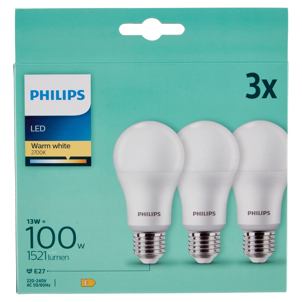 Philips Led sfera vetro 100W E27 2700K 3 pz