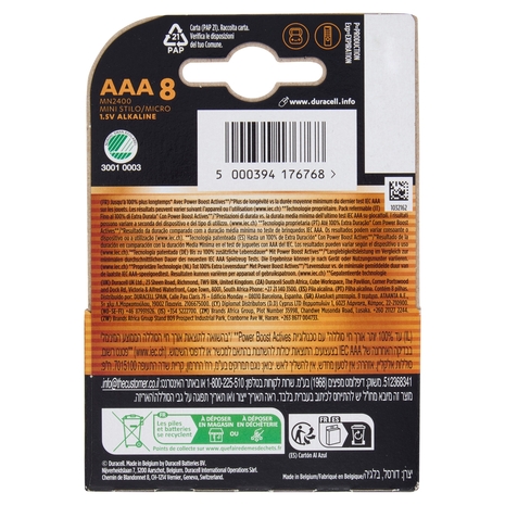 Duracell Plus AAA 8 Mini Stilo / Micro Alcalina 1.5V MN2400 8 pz