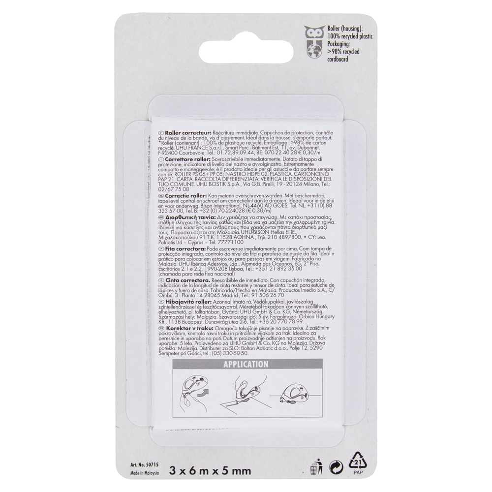 UHU Correction Mini Roller 6m x 5mm 3 pz