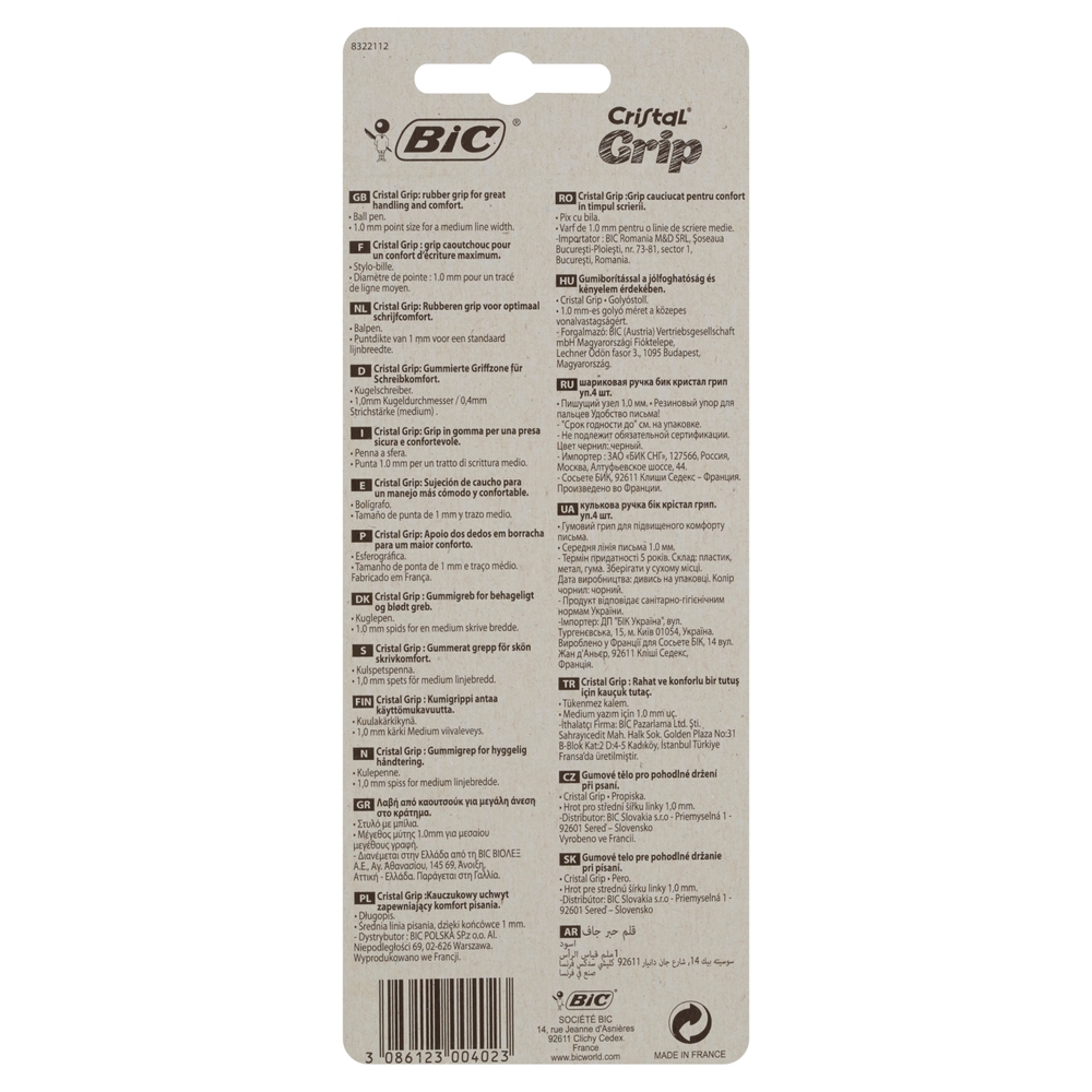 Bic Cristal grip 1.0 mm 4 penne nere