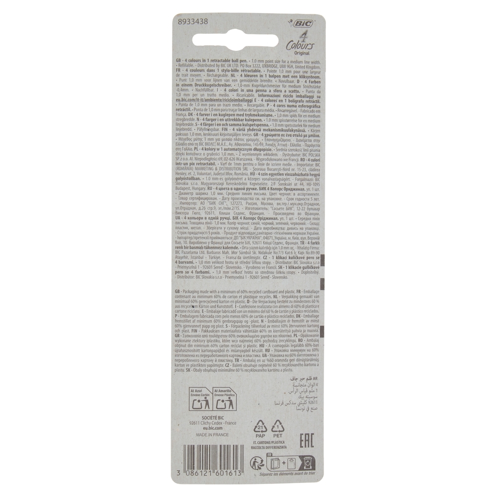Bic 4 Colori Original Penna a Sfera Retrattile 1.0 mm, 1 pezzo