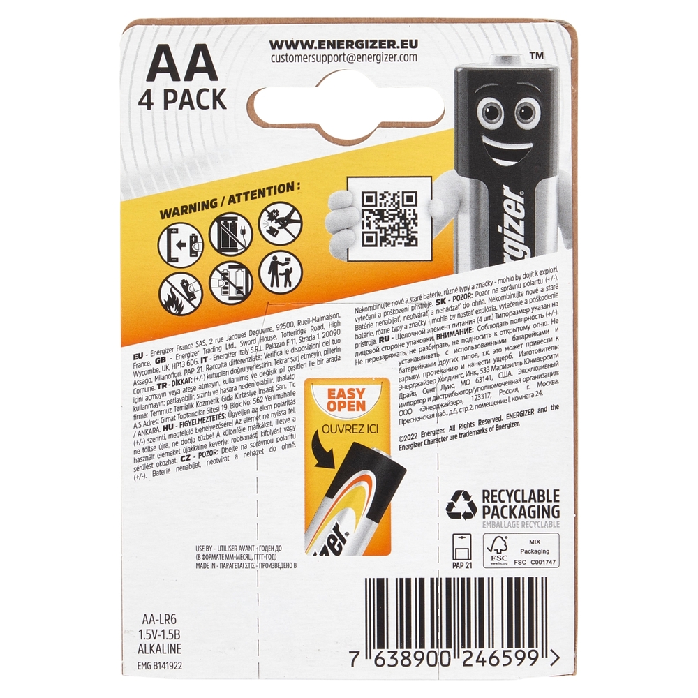 Energizer Alkaline Power AA 4 pz