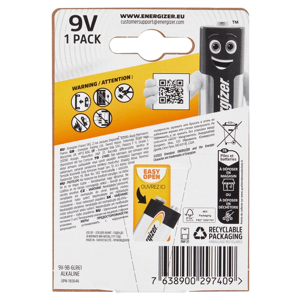 Energizer Alkaline Power 9V 1 pz