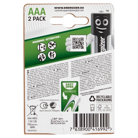 Energizer Accu Recharge Power Plus AAA 2 pz