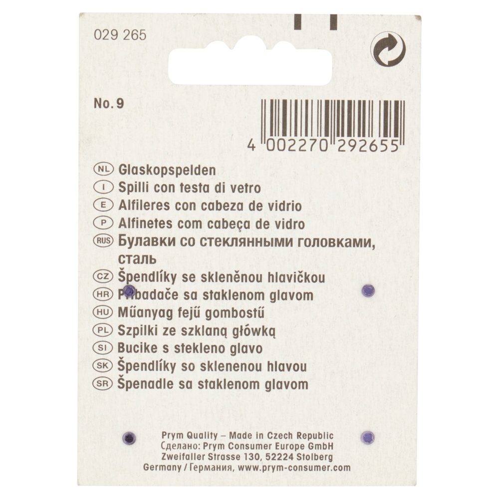 Prym Spilli con testa di vetro 30 x 0,60 mm 10 g