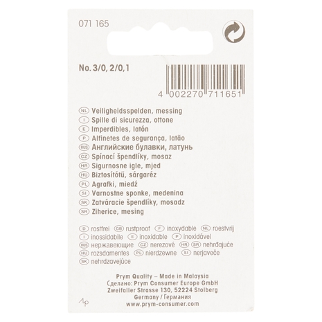 Prym 30 Safety pins, brass