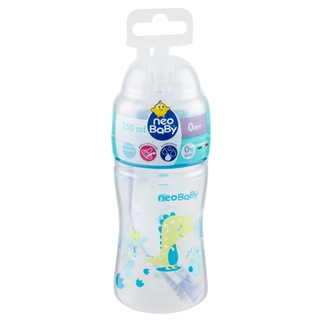 neo Baby Biberon Plastica Collo Largo 150 ml 0m+ Dino Blu