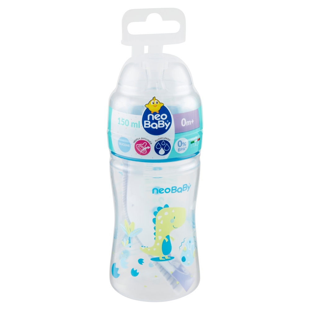 neo Baby Biberon Plastica Collo Largo 150 ml 0m+ Dino Blu