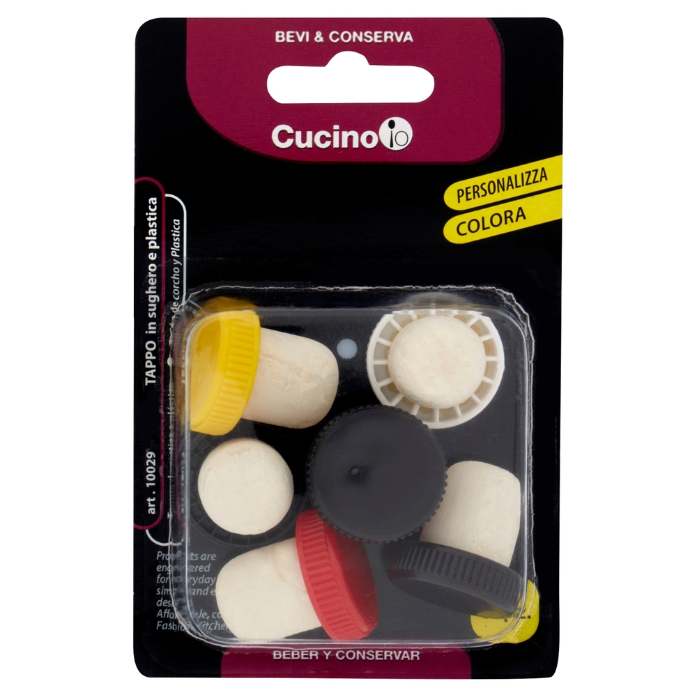 Cucino io Bevi & Conserva Tappo in Sughero e Plastica 6 pz