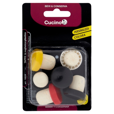 Cucino io Bevi & Conserva Tappo in Sughero e Plastica 6 pz