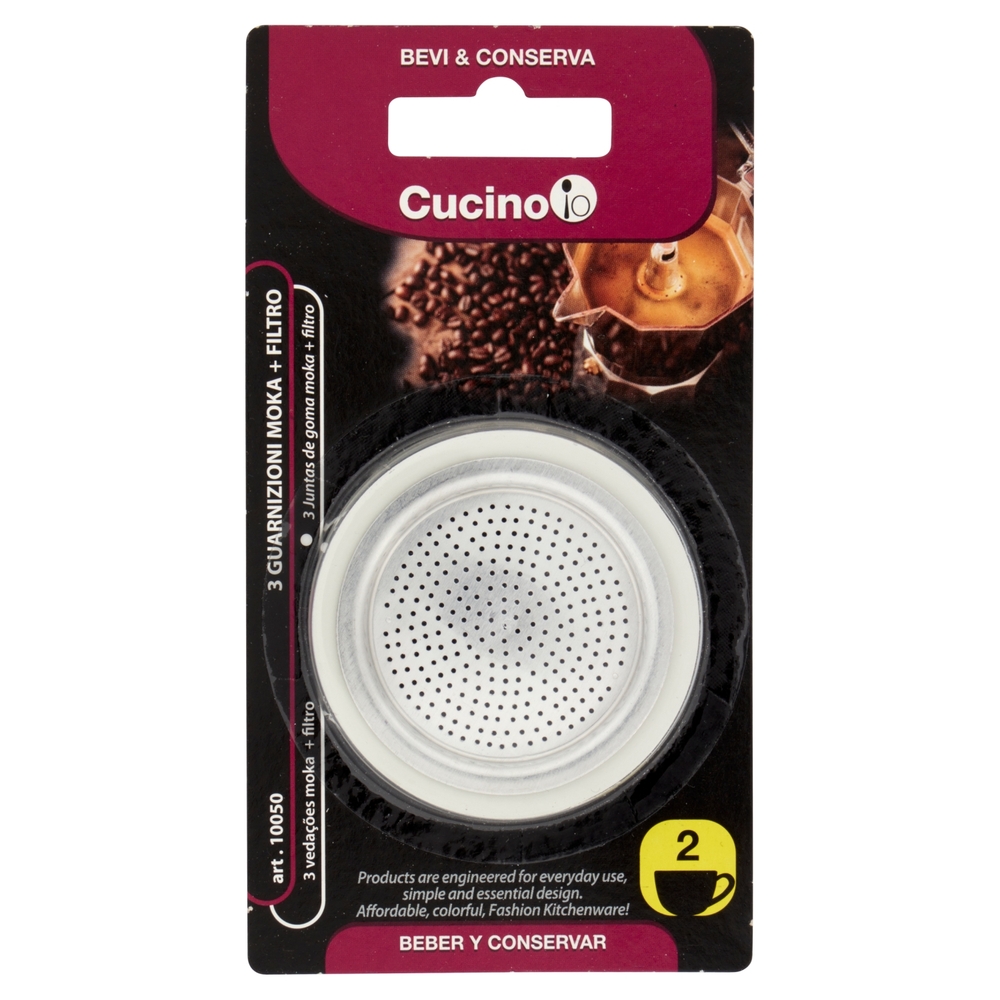 Cucino io Bevi & Conserva 3 Guarnizioni Moka + Filtro 2 Tazze
