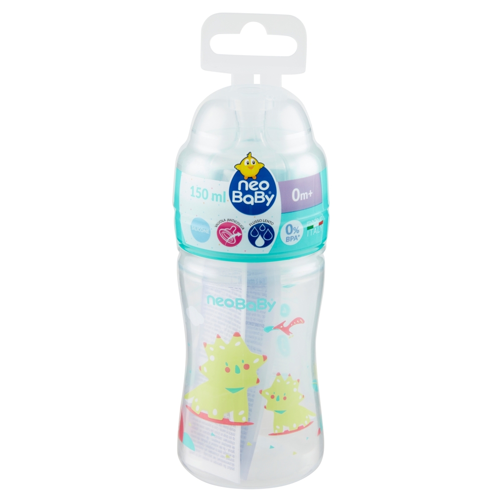 neo Baby Biberon Plastica Collo Largo 150 ml 0m+ Dino Verde