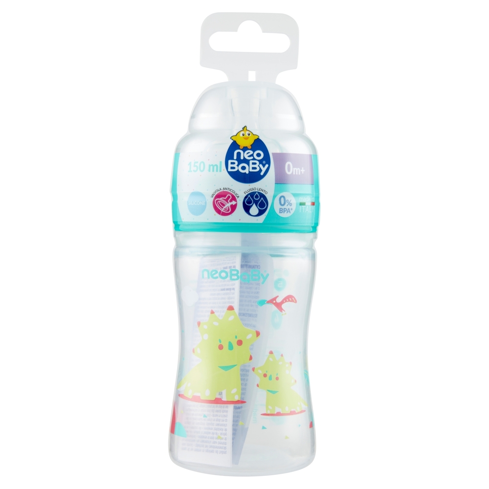 neo Baby Biberon Plastica Collo Largo 150 ml 0m+ Dino Verde