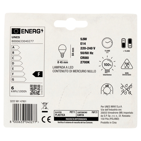 Lampada Led Sfera 5,5W E14 2700K U! Confronta e Risparmia