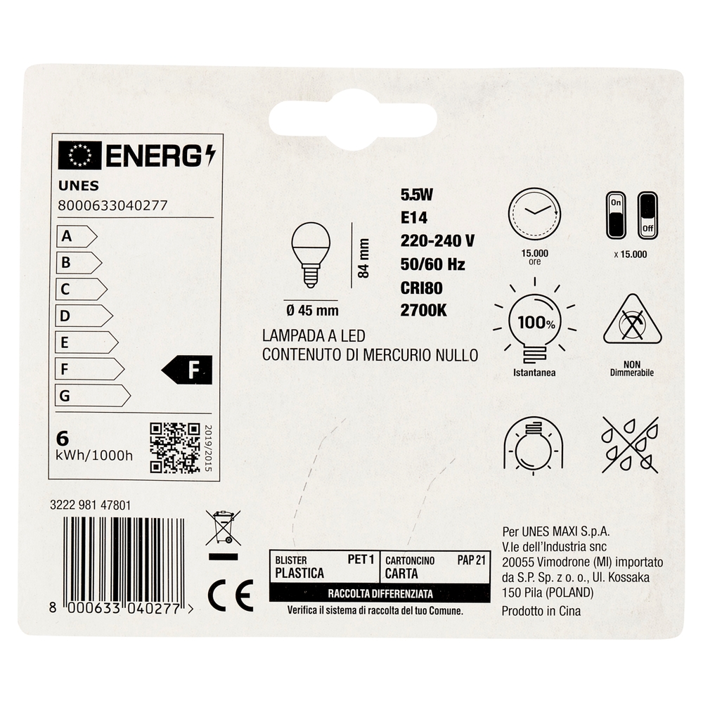 Lampada Led Sfera 5,5W E14 2700K U! Confronta e Risparmia
