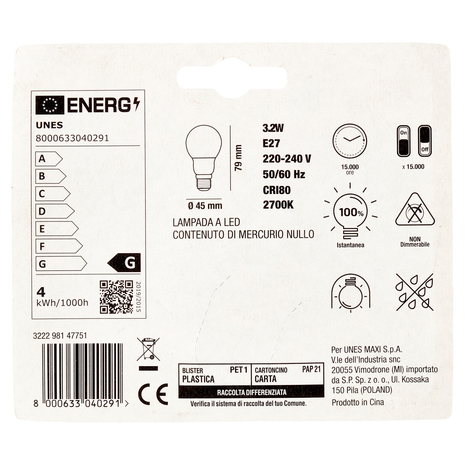 Lampada Led Sfera 3,2W E27 2700K U! Confronta e Risparmia