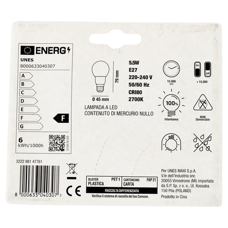 Lampada Led Sfera 5,5W E27 2700K U! Confronta e Risparmia