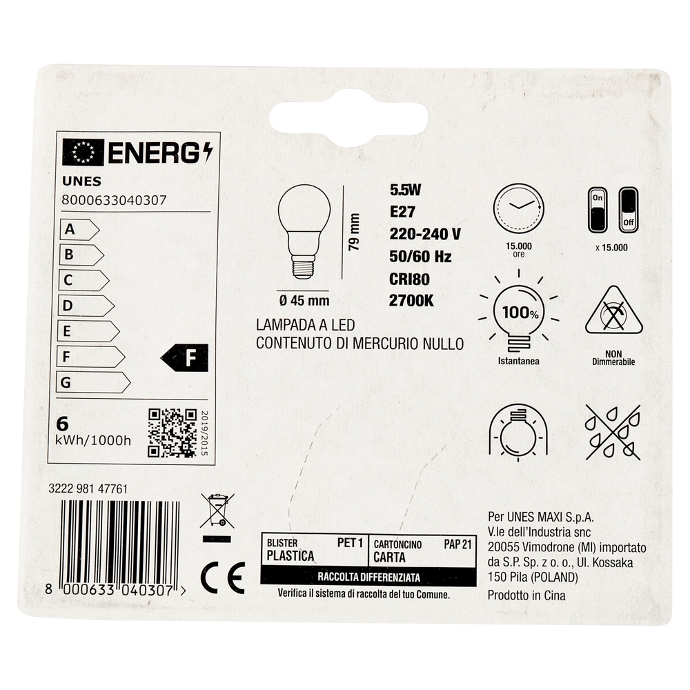 Lampada Led Sfera 5,5W E27 2700K U! Confronta e Risparmia