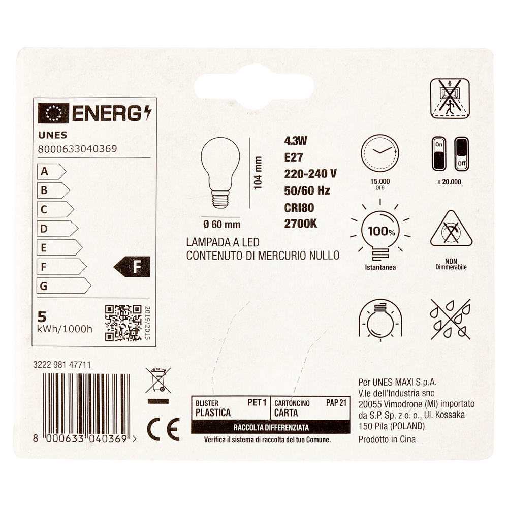 Lampada Led Goccia Filamento 4,3W E27 2700K U! Confronta e Risparmia