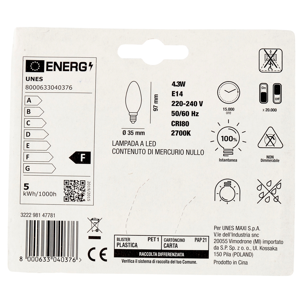 Lampada Led Oliva Filamento 4,3W E14 2700K U! Confronta e Risparmia