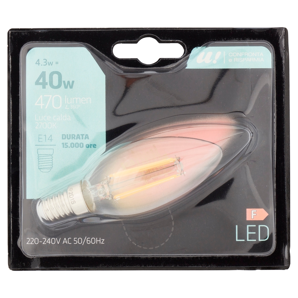 Lampada Led Oliva Filamento 4,3W E14 2700K U! Confronta e Risparmia