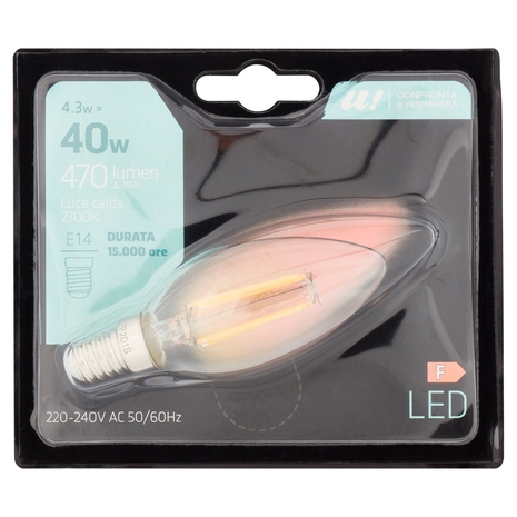 Lampada Led Oliva Filamento 4,3W E14 2700K U! Confronta e Risparmia