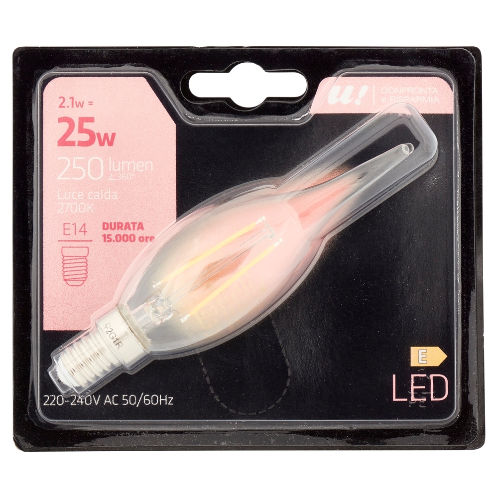 Lampada Led Oliva Filamento 2,1W E14 2700K U! Confronta e Risparmia
