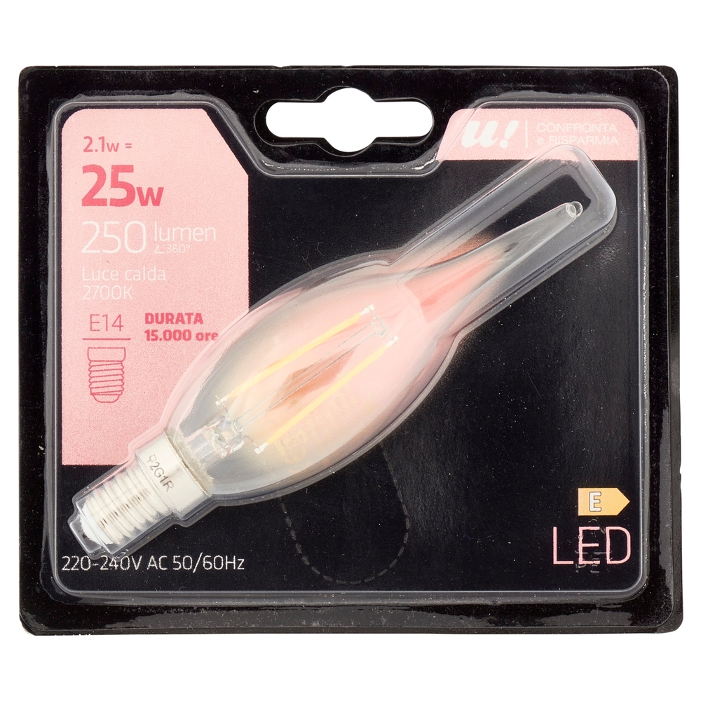 Lampada Led Oliva Filamento 2,1W E14 2700K U! Confronta e Risparmia