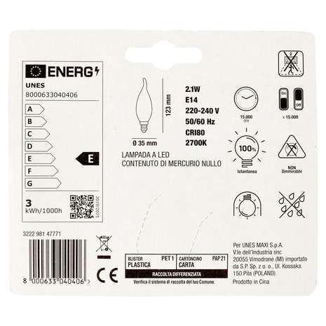 Lampada Led Oliva Filamento 2,1W E14 2700K U! Confronta e Risparmia