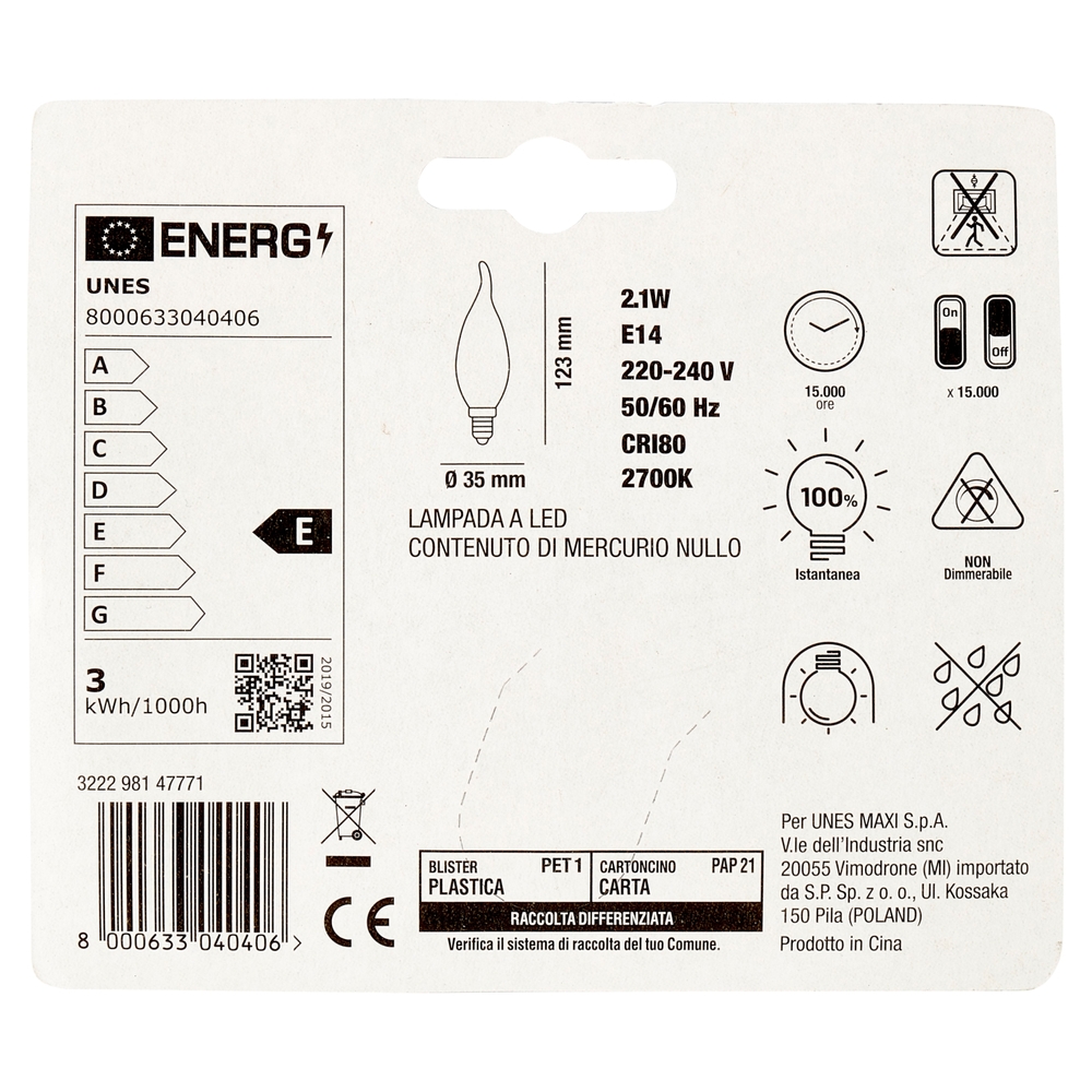 Lampada Led Oliva Filamento 2,1W E14 2700K U! Confronta e Risparmia