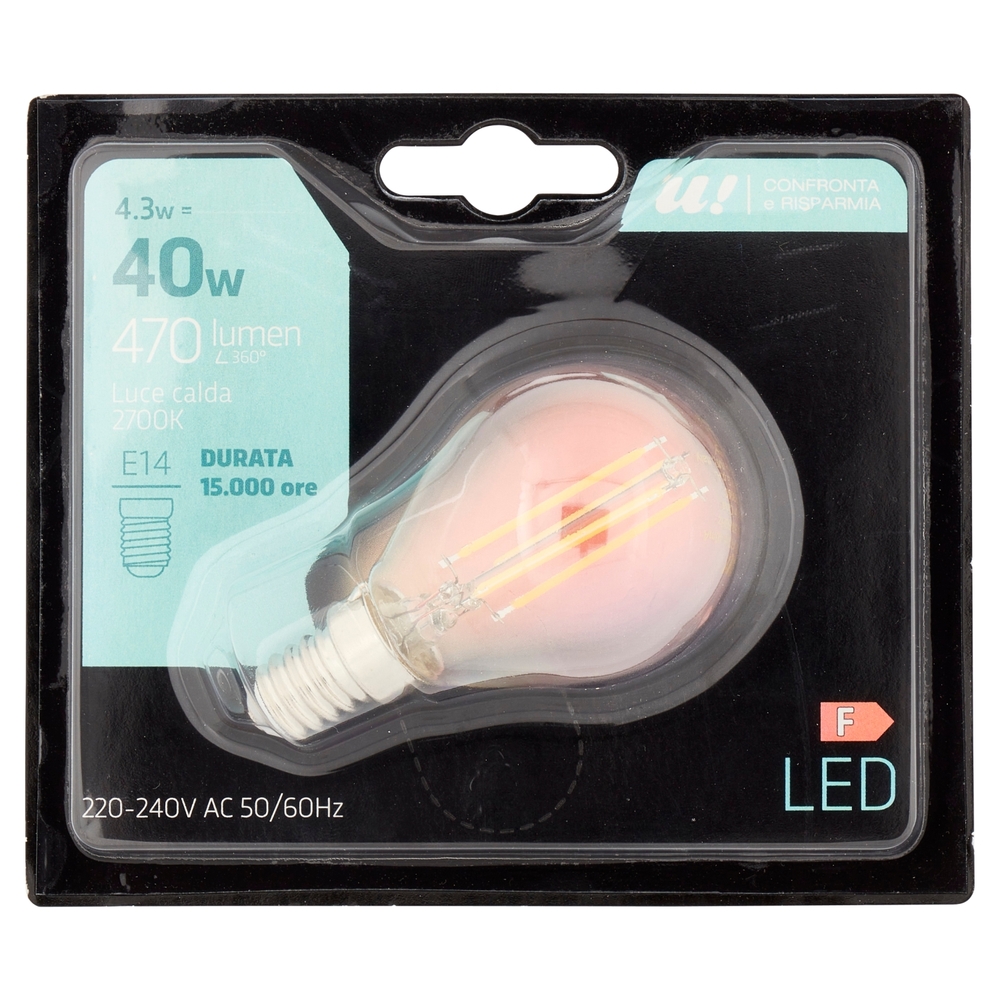 Lampada Led Sfera Filamento 4,3W E14 2700K U! Confronta e Risparmia