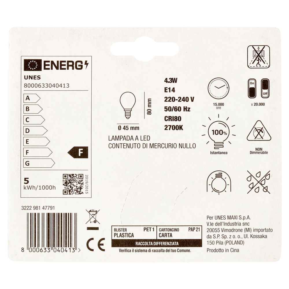 Lampada Led Sfera Filamento 4,3W E14 2700K U! Confronta e Risparmia