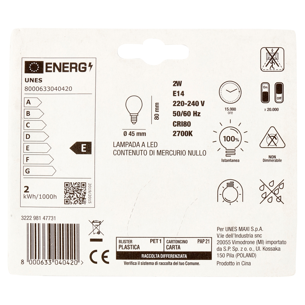 Lampada Led Sfera 2W E14 2700K U! Confronta e Risparmia