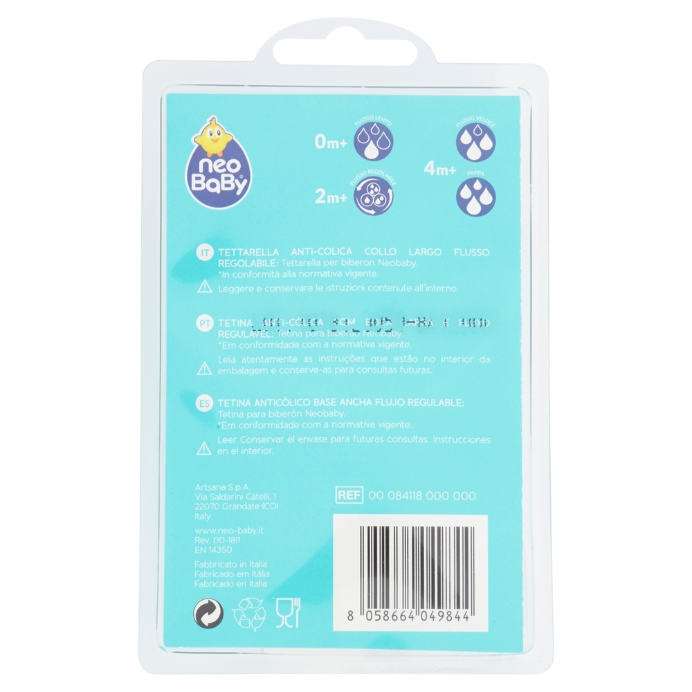 neo Baby Tettarella in Silicone Flusso Regolabile 2m+ 2 pz