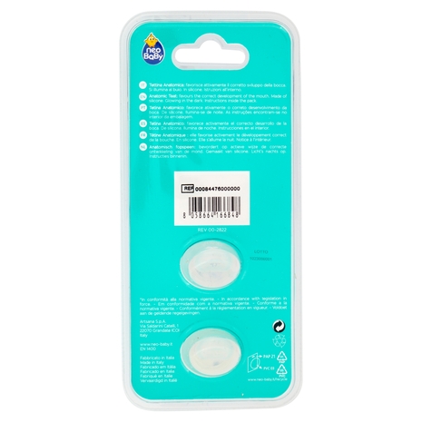 neo Baby Light Succhietto Anatomico in Silicone 6m+ Dino Glow 2 pz