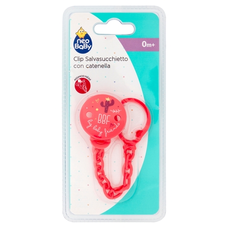 neo Baby Clip Salvasucchietto con catenella 0m+ Dino Rosa
