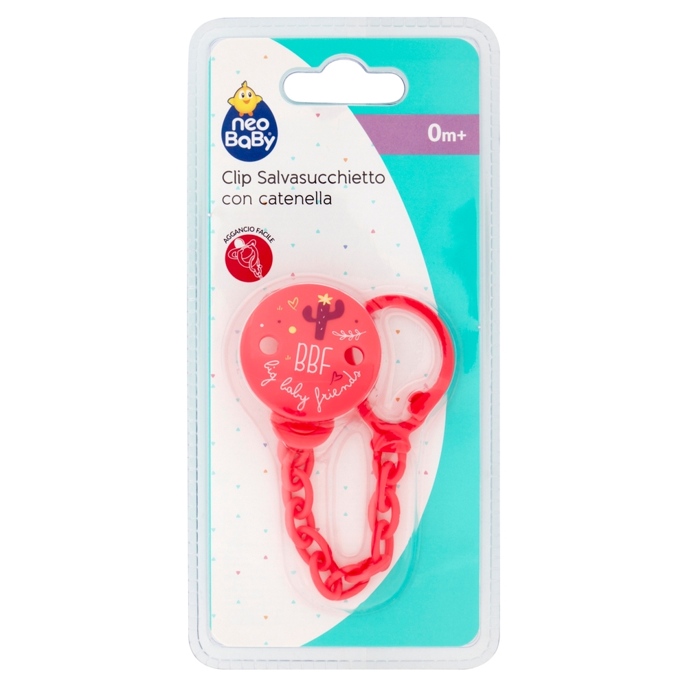neo Baby Clip Salvasucchietto con catenella 0m+ Dino Rosa