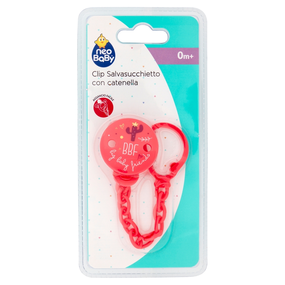neo Baby Clip Salvasucchietto con catenella 0m+ Dino Rosa