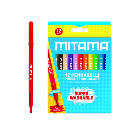 Pennarelli Colorati Presa Triangolare, 12 pezzi