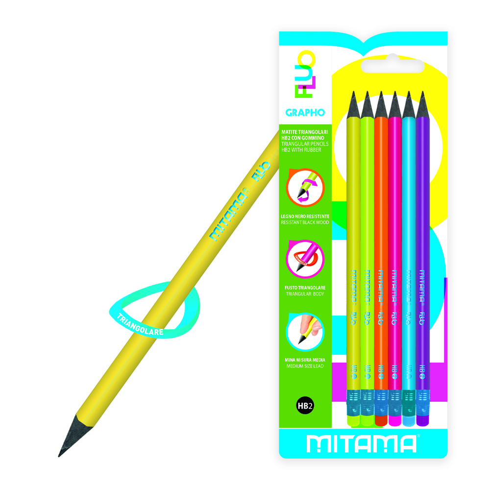 Matite Triangolari con Gommino, 6 pezzi