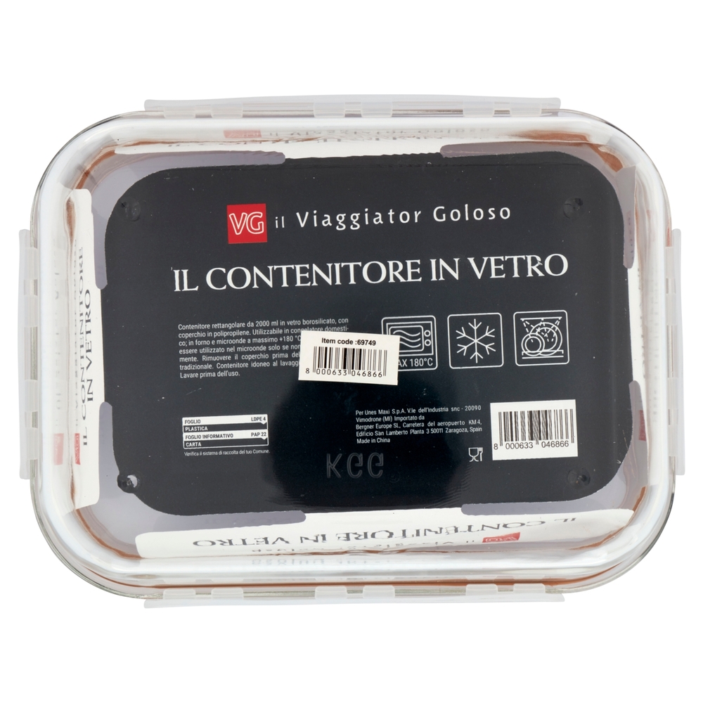 Contenitore Rettangolare in Vetro 2000 ml Il Viaggiator Goloso
