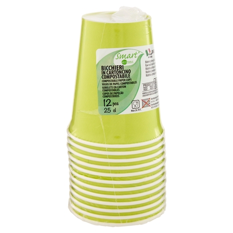 Smart Ecotable Bicchieri in Cartoncino Compostabile 25 cl Green Anis 12 pz