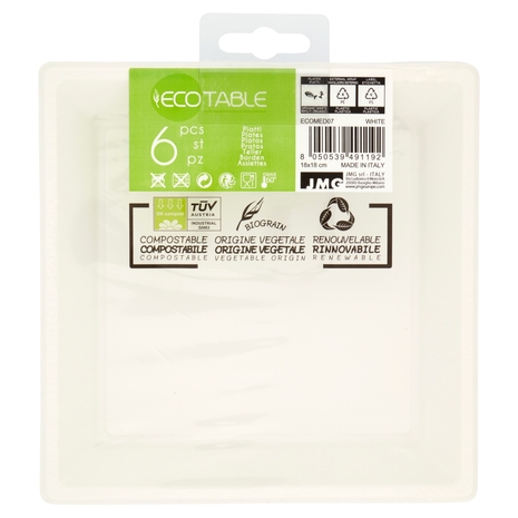 Ecotable Piatti Med Ecosmart 18x18 Bianco 6 pz
