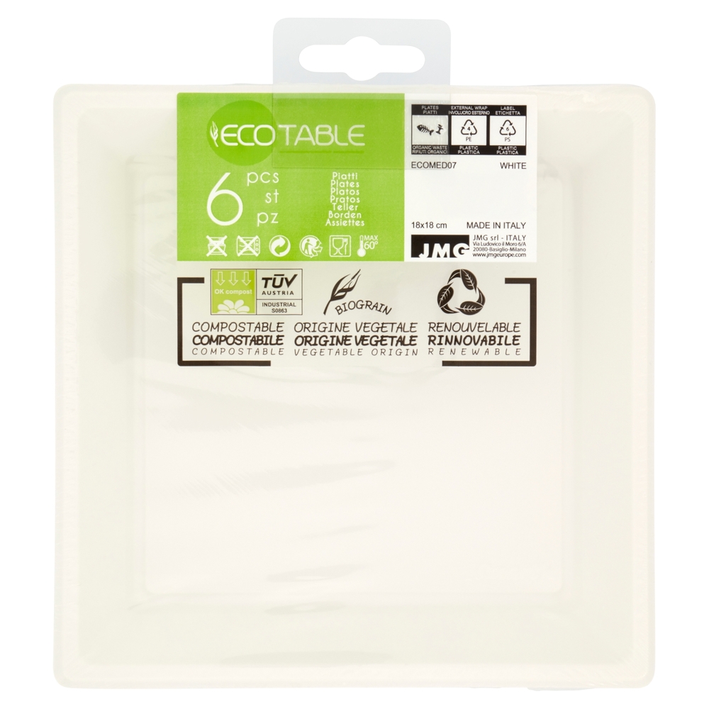 Ecotable Piatti Med Ecosmart 18x18 Bianco 6 pz